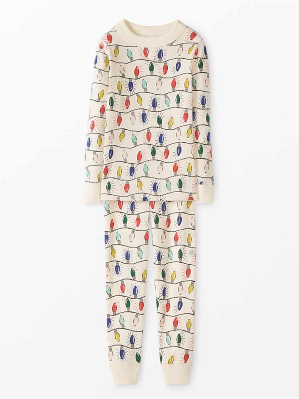 Hanna Andersson Cream Pajama Set with Multicolor Holiday Lights organic cotton